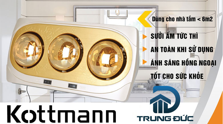 Đèn sưởi Kottmann K3NV treo tường 3 bóng