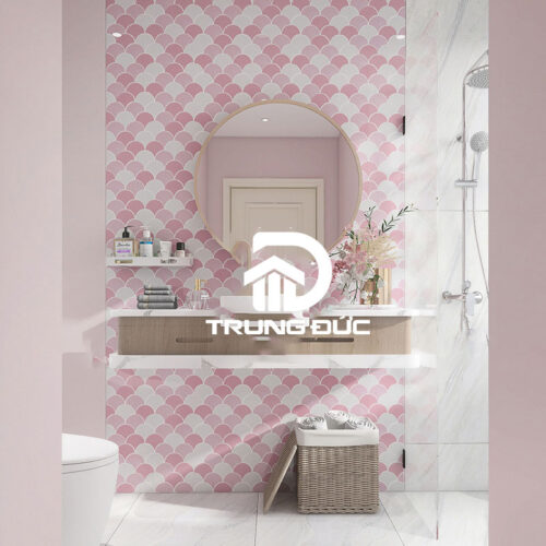 Gạch mosaic hình quạt màu hồng trang trí nhà tắm