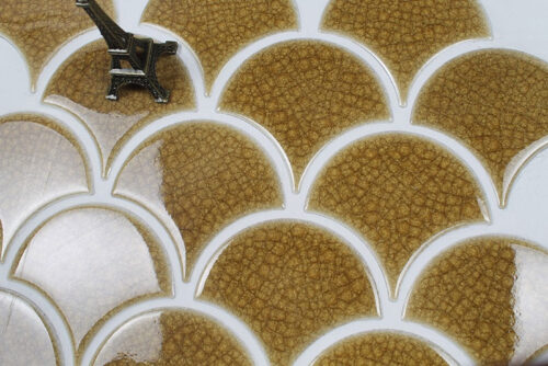 Gạch mosaic hình quạt màu vàng đất