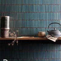 Gạch mosaic thanh que mặt lõm màu xanh 22x145 mm 7 Gạch mosaic thanh que 22x145 mm trang trí tường bếp