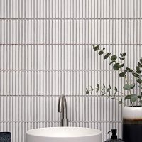 Gạch mosaic que mặt lõm màu trắng sữa 20x145 mm 10 Gạch mosaic ốp trang trí tường lavabo