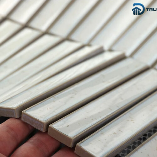 Gạch mosaic que đũa mặt lõm màu trắng bóng