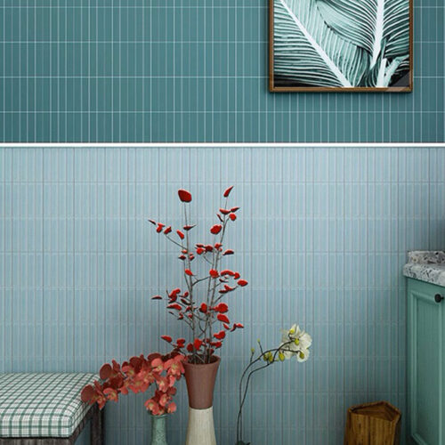 Gạch mosaic thanh que trang trí phòng tắm màu xanh nhạt