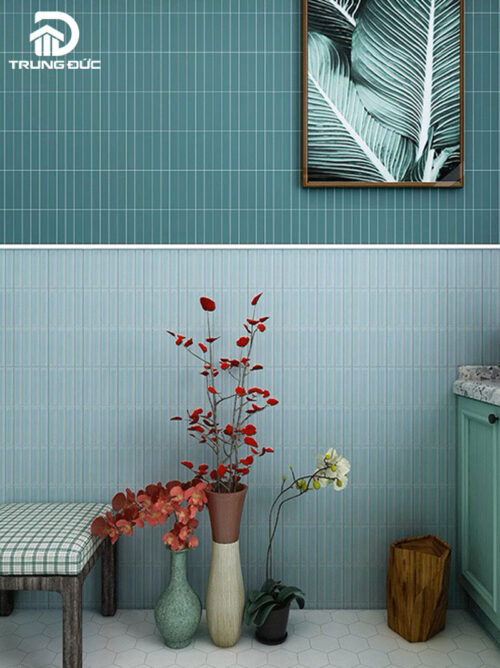 Gạch mosaic thanh que trang trí phòng tắm màu xanh nhạt