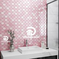 Gạch mosaic vảy cá màu hồng trang trí phòng tắm