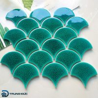 Gạch mosaic vảy cá màu xanh men rạn 85x95 mm MHF 90011