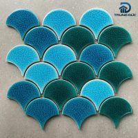 Gạch mosaic vảy cá mix 3 màu xanh đậm - xanh lam - xanh lơ