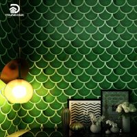 Gạch trang trí mosaic vảy cá màu xanh đậm