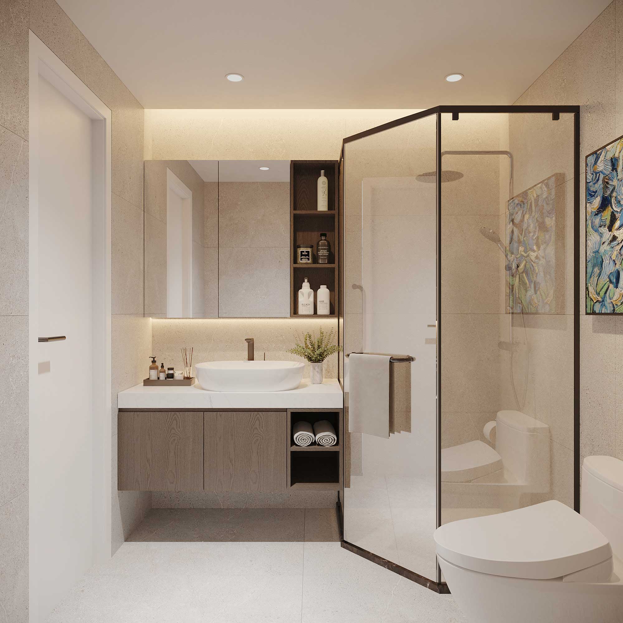 Phần sàn phòng tắm căn hộ mẫu TMC Smart Home