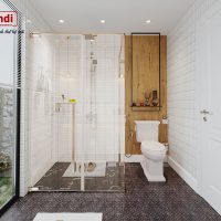 Phòng tắm kính Fendi FMG-3X3 góc vuông 2 vách 1100x900mm phụ kiện hoàn thiện màu vàng