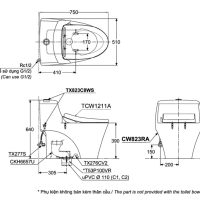 Bồn Cầu Rửa Cơ TOTO CW823RAE4 Nắp TCW1211A 3 Bản vẽ CW823RAE4