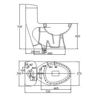 Bồn cầu 1 khối Viglacera C0504 xả nhấn nắp êm 3 Bản vẽ kỹ thuật bồn cầu Viglacera C0504