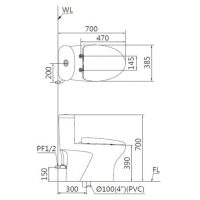 Bản vẽ kỹ thuật bàn cầu liền khối Caesar CD1394