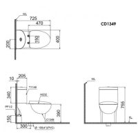 Bản vẽ kỹ thuật bàn cầu hai khối Caesar CD1349