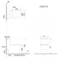 Bản vẽ kỹ thuật bàn cầu liền khối Caesar CD1374