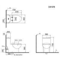 Bản vẽ kỹ thuật bàn cầu liền khối Caesar CD1375