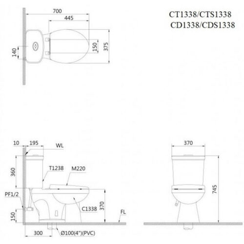 Bản vẽ kỹ thuật bệt hai khối Caesar CTS1338