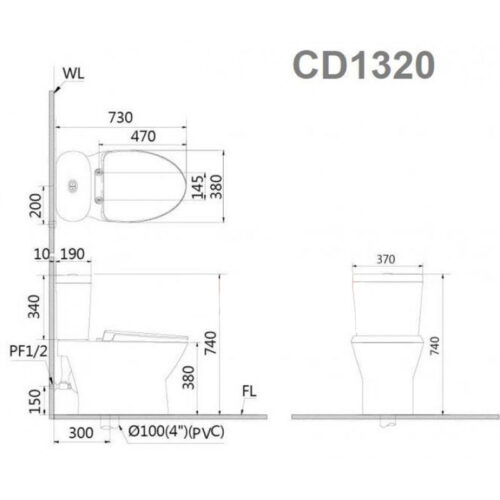 Bản vẽ kỹ thuật bệt hai khối Caesar CD1320