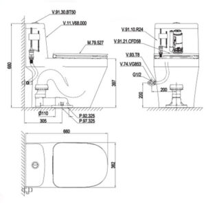 Bản vẽ kỹ thuật bồn cầu Viglacera V868