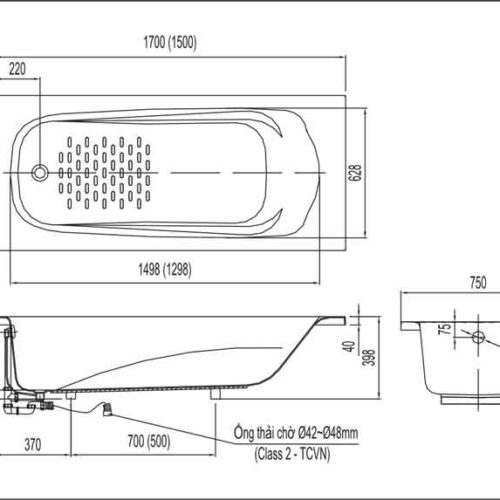 Bản vẽ kỹ thuật bồn tắm INAX FBV-1500R