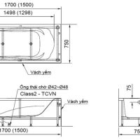 Bồn tắm yếm INAX FBV-1502 dài 1500mm 3 Bản vẽ kỹ thuật bồn tắm chân yếm INAX FBV-1502