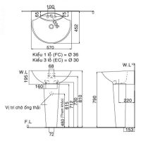 Bản vẽ kỹ thuật lavabo chân dài Inax L-288V/L-288VD