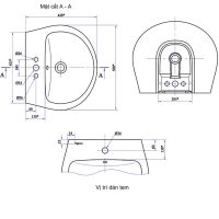 Chậu rửa treo tường Viglacera V36 chân lửng 3 Bản vẽ kỹ thuật chậu Viglacera V36