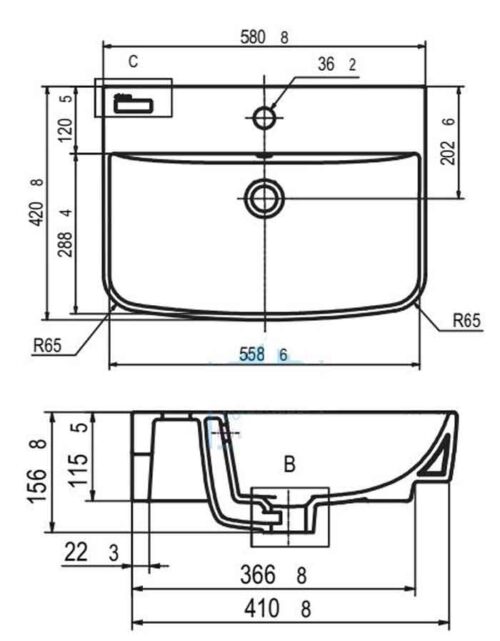 Bản vẽ kỹ thuật lavabo Viglacera CD58