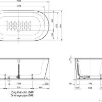Bồn tắm INAX BF-1656V đặt sàn dài 1600mm 3 Bản vẽ kỹ thuật bồn tắm INAX BF-1656V