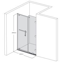 Bản vẽ kỹ thuật vách kính phòng tắm dài 1.3 mét Fendi FDP-2X2