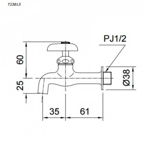 Bản vẽ kỹ thuật vòi nước lạnh TOTO T23B13