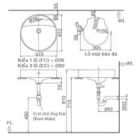 Bản vẽ kỹ thuật chậu rửa mặt Inax AL-294V