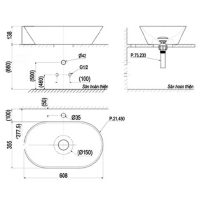 Bản vẽ kỹ thuật chậu rửa mặt Viglacera Platinum P.21.450
