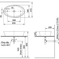 Bản vẽ kỹ thuật Chậu rửa tay Inax AL-300V đặt bàn hình Oval