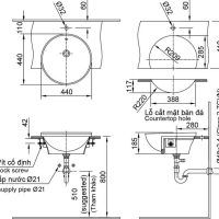 Bản vẽ kỹ thuật lavabo bán âm Inax AL-333V