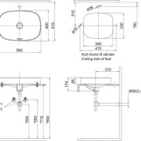 Bản vẽ kỹ thuật chậu lavabo đặt bàn INAX AL-642V
