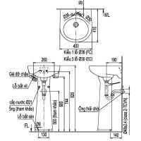 Chậu lavabo Inax L-282V/L-284VD chân đứng 5 Bản vẽ kỹ thuật chậu lavabo Inax L-282V/L-284VD chân đứng
