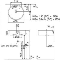 Bản vẽ kỹ thuật lavabo INAX L-292V