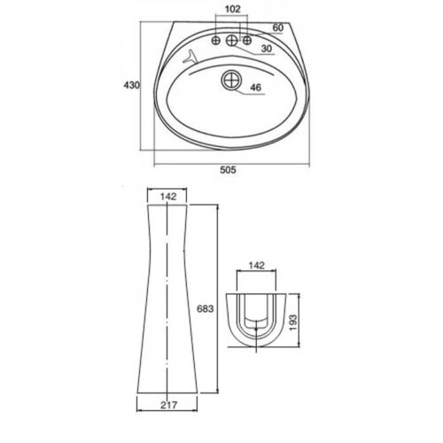 Bản vẽ kỹ thuật lavabo Viglacera VTL2/VI1T