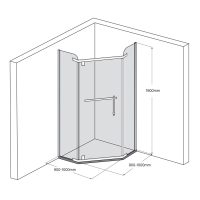 Phòng tắm kính Fendi FIV-1X3 góc vát 2000mm 5 Bản vẽ kỹ thuật phòng tắm kính Fendi FIV-1X3