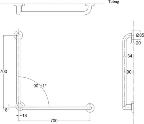 Bản vẽ kỹ thuật tay vịn cho người cao tuổi TOTO T113BL9/T110D3R(X3)