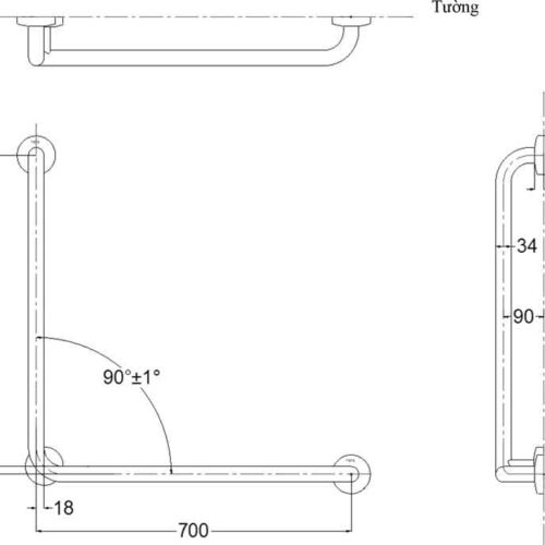 Bản vẽ kỹ thuật tay vịn cho người cao tuổi TOTO T113BL9/T110D3R(X3)