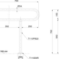 Bản vẽ kỹ thuật tay vịn phòng vệ sinh TOTO T113BP2/T110D3R(X3)
