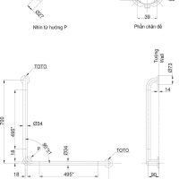 Bản vẽ kỹ thuật tay vịn TOTO TOTO T114CL9#NW1/T110D3R(X3)