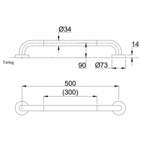 Bản vẽ kỹ thuật tay vịn TOTO T114C5#MLA/T110D3R(X2)