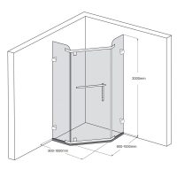 Bản vẽ kỹ thuật vách kính tắm vát cạnh Fendi FDV-1X3