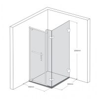 Bản vẽ kỹ thuật vách kính tắm vuông góc Fendi FDG-3X3