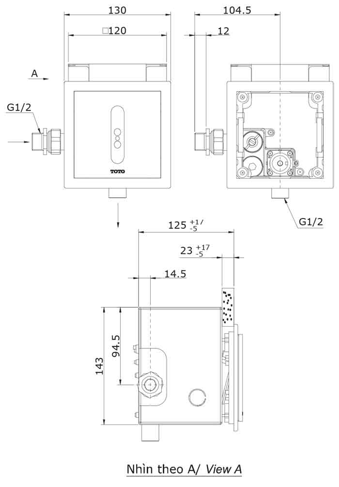 Bản vẽ kỹ thuật van xả tiểu nam TOTO DUE115UPK cảm ứng
