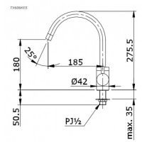 Vòi bếp TOTO TX606KES nước lạnh 3 Bản vẽ kỹ thuật vòi rửa chén nước lạnh TOTO TX606KES
