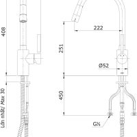 Bản vẽ kỹ thuật vòi bếp rút dây TOTO TX608KNBR